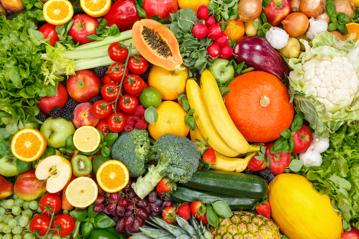 Fruits and Vegetables Collection Food Background Apples Oranges Tomatoes Fresh Fruit Vegetable